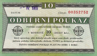 Československo, 10 Kčs odběrný poukaz bez datumu (1989)