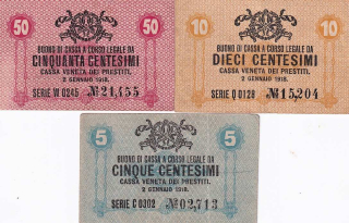 Itálie, 5,10 a 50 Centesimi 2.1.1918