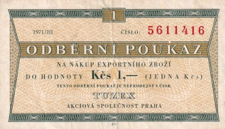 Československo 1970 - 1989, 1 Kčs odběrný poukaz 1971/III (Tuzex)