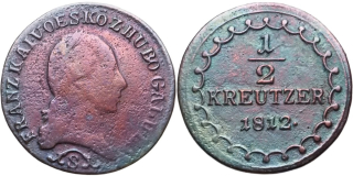 František II. 1792 - 1835, 1/2 Krejcar 1812 S