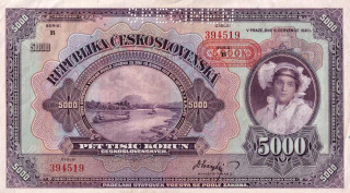 Československo 1919 - 1939, 5000 Korun 6.7.1920 SPECIMEN přetisk 1943