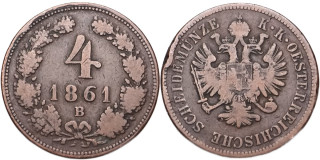 František Josef I. 1848 - 1918, 4 Krejcar 1861 B