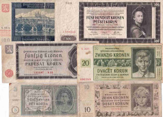 Československo, konvolut bankovek 6ks