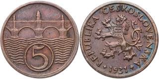 ČSR 1918 - 1939, 5 Haléř 1931