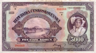 Československo 1919 - 1939, 5000 Koruna 1920, SPECIMEN