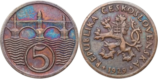 ČSR 1918 - 1939, 5 Haléř 1929