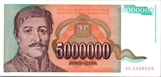 Jugoslávie, 5 000 000 Dinára 1993