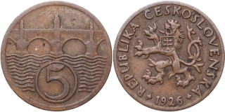 ČSR 1918 - 1939, 5 Haléř 1926