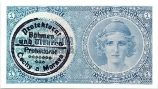 Protektorát 1939 - 1945, 1 Koruna b.l. (1938/přetisk ruční 1940)